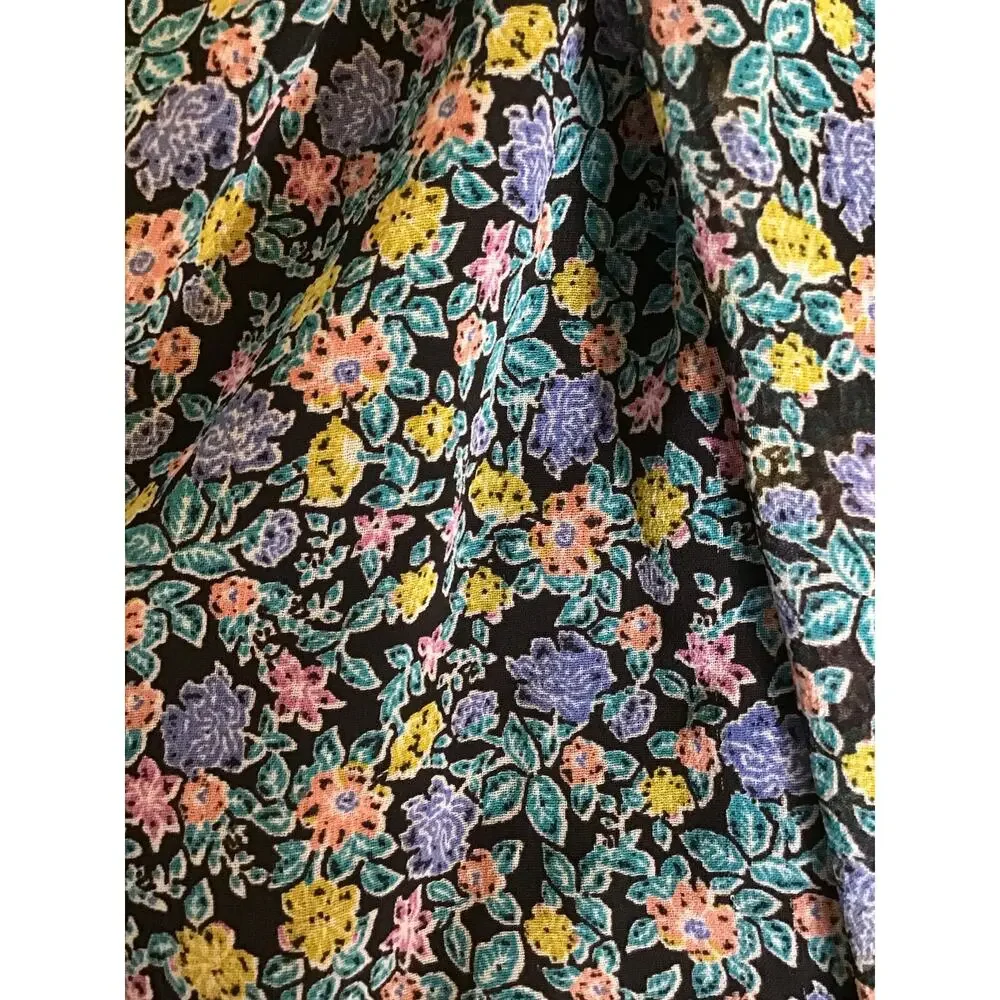 Free People Pennie Mini Dress floral print, long blouson sleeves lace trim XS